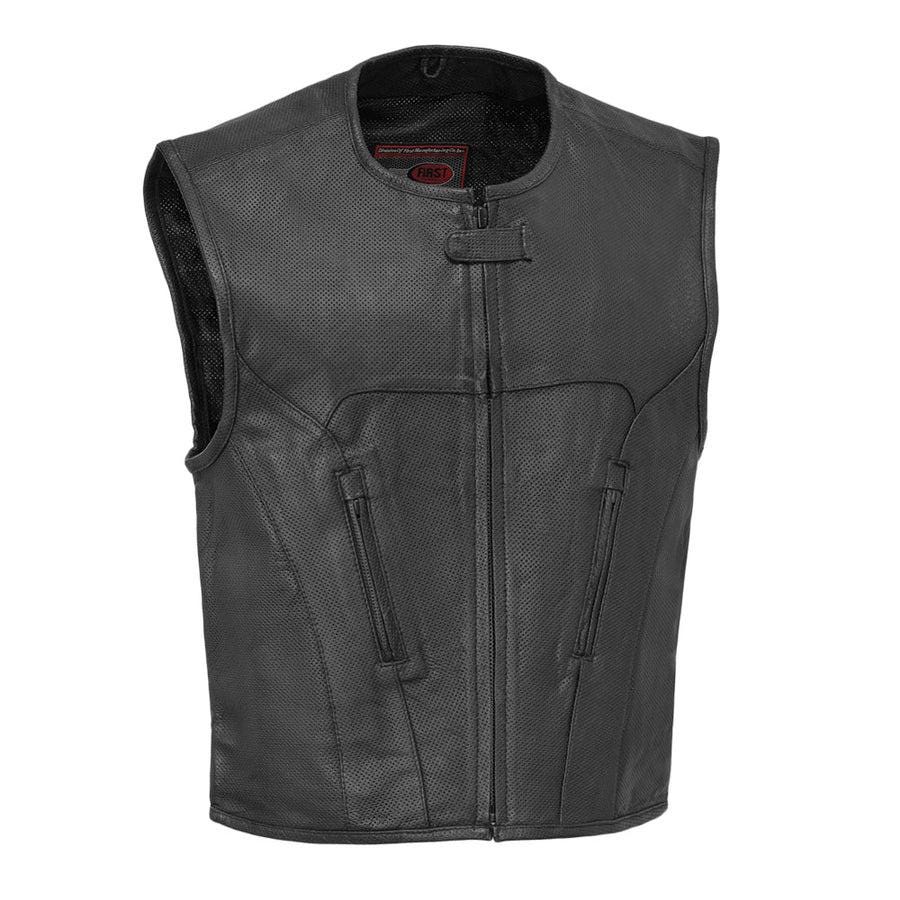 Raceway - Men's Motorcycle Perforated Swat Style Vest Men Hunt Club Leather Vest Black Leather Rider Leather Bike Vest - HIDE BOUND