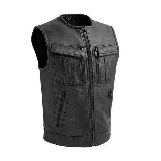 Unbeatable Men's Motorcycle Leather Vest Men Hunt Club Leather Vest Black Leather Rider Leather Bike Vest