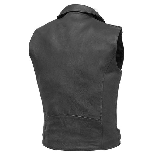 Rockin - Men's Motorcycle Leather Vest Men Hunt Club Leather Vest Black Leather Rider Leather Bike Vest