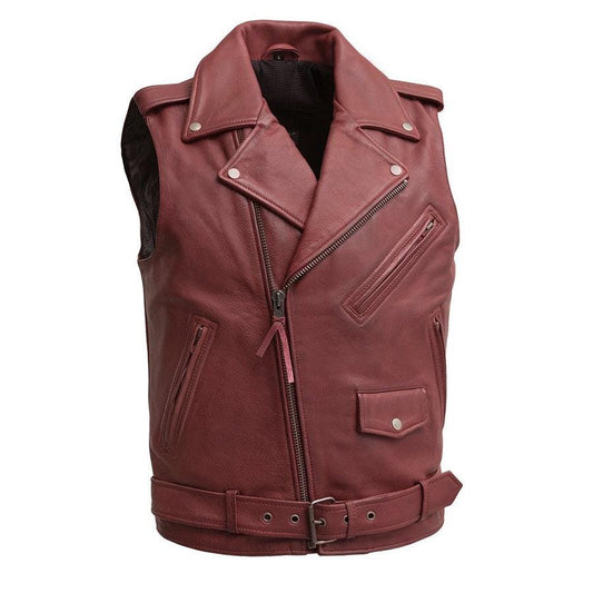 Roller - Men's Motorcycle Leather Vest Men Hunt Club Leather Vest Black Leather Rider Leather Bike Vest