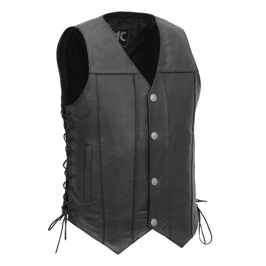 Gun Slinger Men's Motorcycle Western Style Leather Vest Men Hunt Club Leather Vest Black Leather Rider Leather Bike Vest