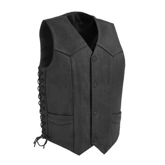 Deadwood Men's Motorcycle Western Style Leather Vest Men Hunt Club Leather Vest Black Leather Rider Leather Bike Vest