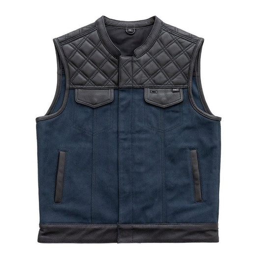 Hunt Club Motorcycle Leather Canvas Vest Blue Men Hunt Club Canvas Vest Black Leather Rider Canvas Biker Vest