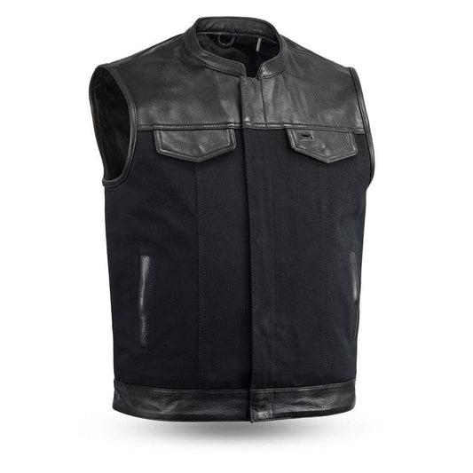 49/51 Vest Motorcycle Leather Canvas Vest Men Hunt Club Canvas Vest Black Leather Rider Canvas Biker Vest