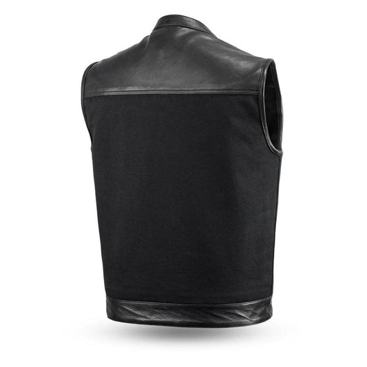 49/51 Vest Motorcycle Leather Canvas Vest Men Hunt Club Canvas Vest Black Leather Rider Canvas Biker Vest