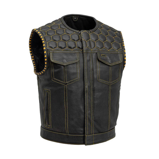 Lowside Hornet Perforated Men's Club Style Leather Vest Men Hunt Club Lowside Vest Black Rider Lowside Biker Vest Lowside Motorcycle Vest