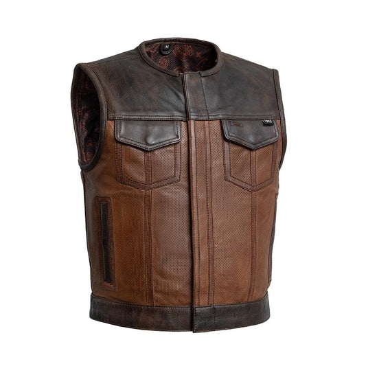 Lowside Gunner Men's Perforated Leather Vest Men Hunt Club Lowside Vest Black Leather Rider Lowside Biker Vest Lowside Motorcycle Vest