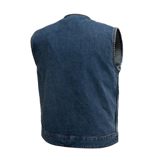 No Limit - Men's Motorcycle Denim Vest Men Hunt Club Demin/Twill Vest Black Leather Rider Denim Biker Vest Twill Motorcycle Vest