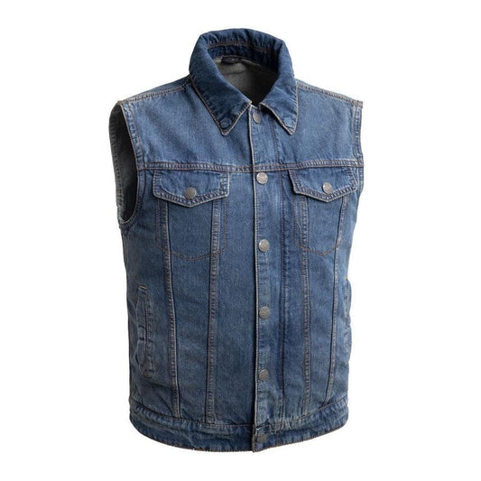 Showdown Motorcycle Lightweight Denim Vest Men Hunt Club Demin/Twill Vest Black Leather Rider Denim Biker Vest Twill Motorcycle Vest