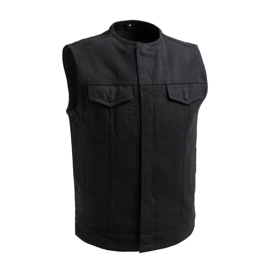 No Limit - Men's Motorcycle Twill Vest Men Hunt Club Demin/Twill Vest Black Leather Rider Denim Biker Vest Twill Motorcycle Vest