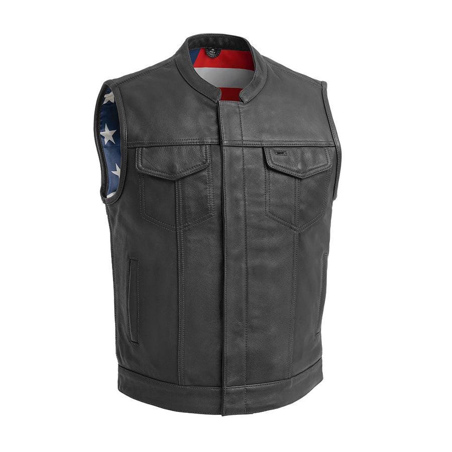 Men’s Motorcycle Leather Vest – Black Stitch - HIDE BOUND