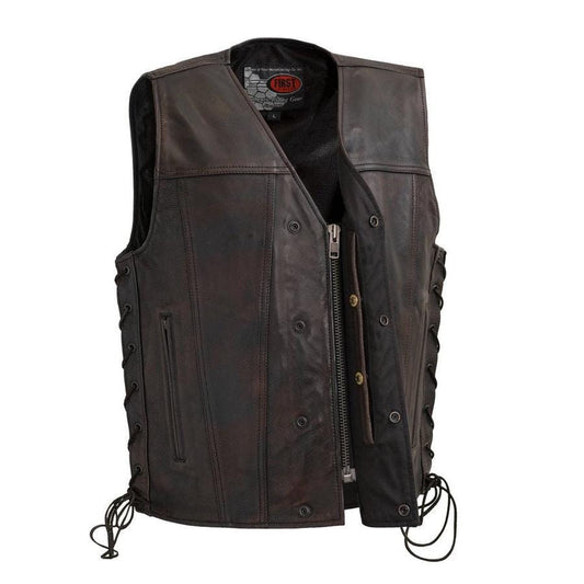 High Roller Men's Motorcycle Leather Vest Men Hunt Club Leather Vest Black Leather Rider Leather Bike Vest