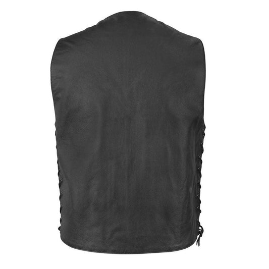 Gun Slinger Men's Motorcycle Western Style Leather Vest Men Hunt Club Leather Vest Black Leather Rider Leather Bike Vest