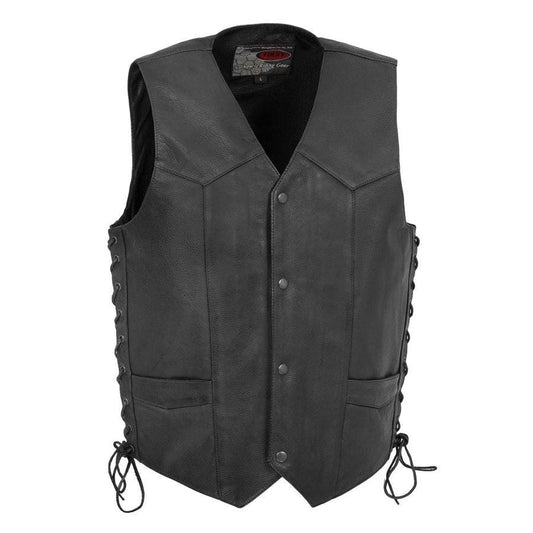 Rancher - Men's Motorcycle Western Style Leather Vest Men Hunt Club Leather Vest Black Leather Rider Leather Bike Vest