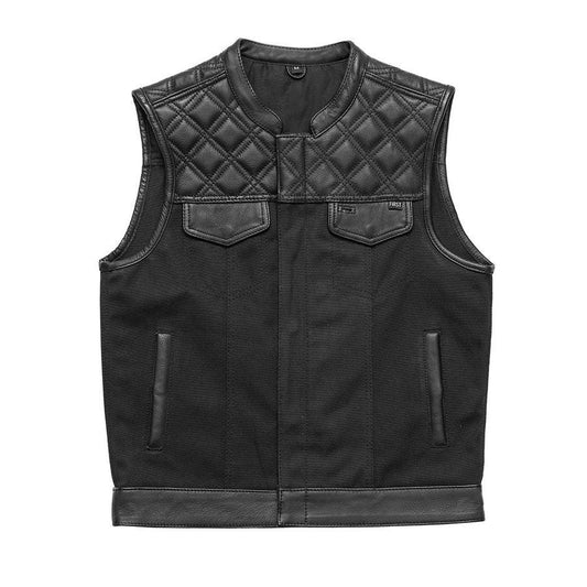 Hunt Club Motorcycle Leather Canvas Vest Black Men Hunt Club Canvas Vest Black Leather Rider Canvas Biker Vest