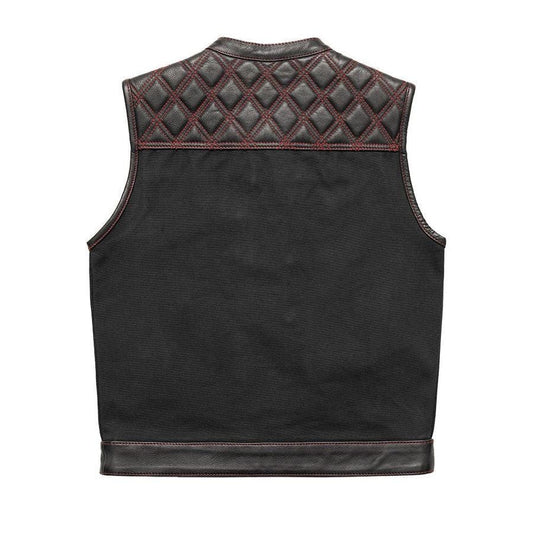 Hunt Club Motorcycle Leather Canvas Vest Black/Red Men Hunt Club Canvas Vest Black Leather Rider Canvas Biker Vest