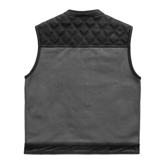 Hunt Club Motorcycle Leather Canvas Vest Grey Black Men Hunt Club Canvas Vest Black Leather Rider Canvas Biker Vest