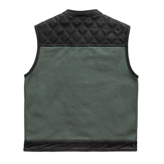 Hunt Club Motorcycle Leather Canvas Vest Green Grey Black Men Hunt Club Canvas Vest Black Leather Rider Canvas Biker Vest