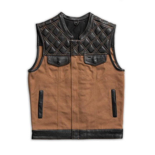 Hunt Club Motorcycle Leather Canvas Vest Men Hunt Club Canvas Vest Black Leather Rider Canvas Biker Vest