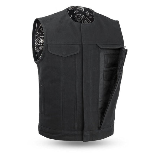 Fairfax V2 Men's Motorcycle Canvas Vest Men Hunt Club Canvas Vest Black Leather Rider Canvas Biker Vest