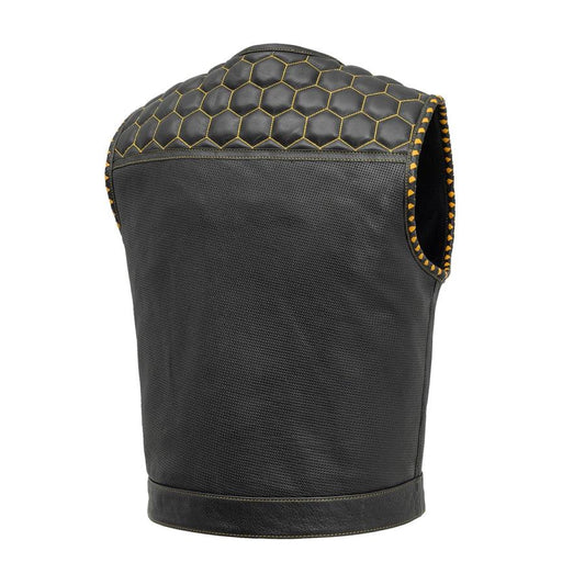 Lowside Hornet Perforated Men's Club Style Leather Vest Men Hunt Club Lowside Vest Black Rider Lowside Biker Vest Lowside Motorcycle Vest