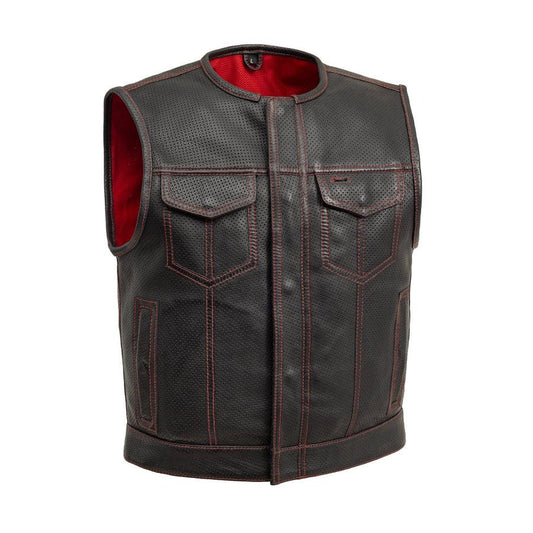 Lowside Men's Perforated Motorcycle Leather Vest Men Hunt Club Lowside Vest Black Leather Rider Lowside Biker Vest Lowside Motorcycle Vest