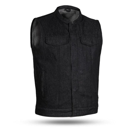 Kershaw Men's Motorcycle Denim Vest Men Hunt Club Demin/Twill Vest Black Leather Rider Denim Biker Vest Twill Motorcycle Vest