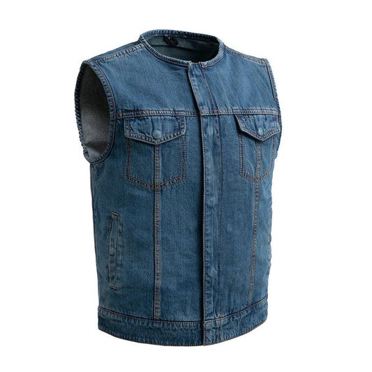 No Limit - Men's Motorcycle Denim Vest Men Hunt Club Demin/Twill Vest Black Leather Rider Denim Biker Vest Twill Motorcycle Vest