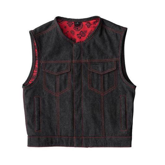 Ember - Men's Motorcycle Denim Vest Men Hunt Club Demin/Twill Vest Black Leather Rider Denim Biker Vest Twill Motorcycle Vest