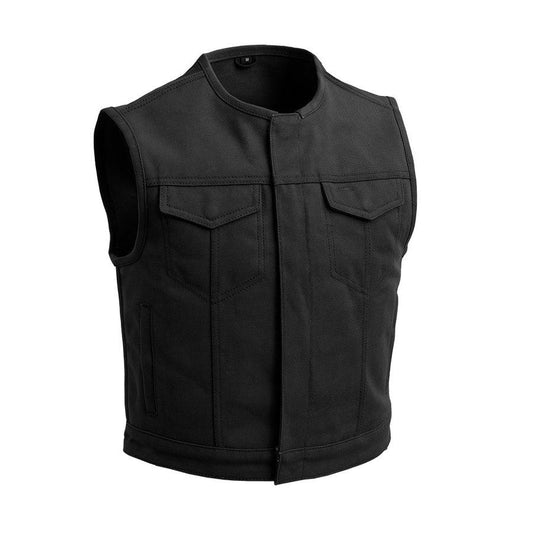 Lowside - Men's Motorcycle Twill Vest  Men Hunt Club Demin/Twill Vest Black Leather Rider Denim Biker Vest Twill Motorcycle Vest