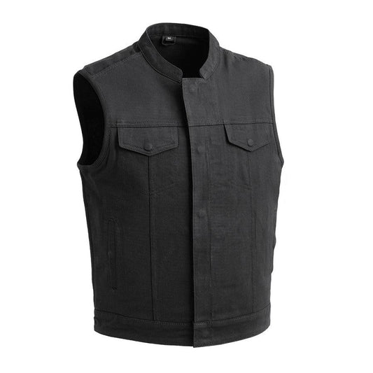 Havoc Men's Motorcycle Twill Vest Men Hunt Club Demin/Twill Vest Black Leather Rider Denim Biker Vest Twill Motorcycle Vest