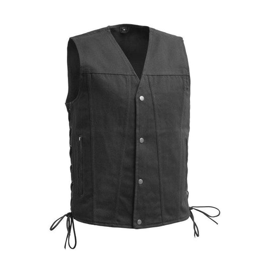 Lone Star - Men's Motorcycle Twill Vest Men Hunt Club Demin/Twill Vest Black Leather Rider Denim Biker Vest Twill Motorcycle Vest